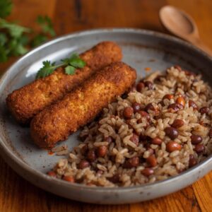 Croquetes de Carne com Arroz de Feijão