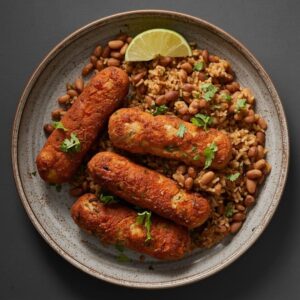 Croquetes de Quinoa e Feijão Preto com Arroz Selvagem