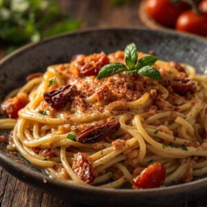 Esparguete à Carbonara com Tomate Seco